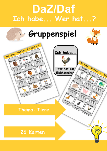 Ich habe, wer hat? Kartenspiel Thema: Tiere