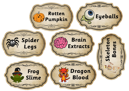 Halloween Potions and Ingredients Labels