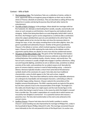 Key context for Chaucer, 'Wife of Bath'