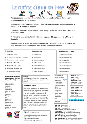 Spanish Daily Routine reading