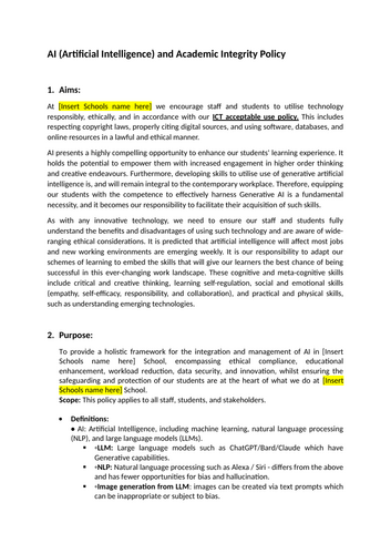 Artificial Intelligence (AI) Policy Template