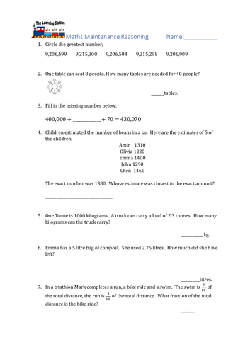 Primary Maths Maintenance Yr 6 Reasoning