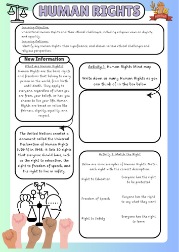 Human rights - Worksheet - Perfect for non specialists and cover