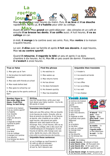 French daily routine worksheet