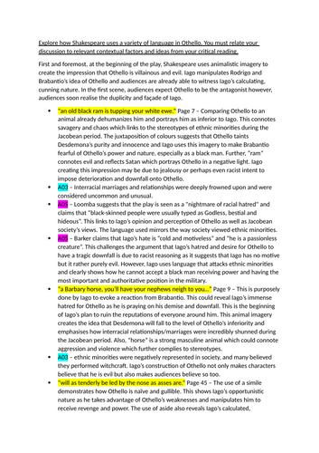 Exploration of how Shakespeare uses a variety of language in 'Othello'