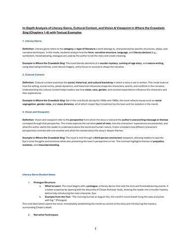 Literary Genre, Cultural Context, Vision & Viewpoint Where the Crawdads Sings