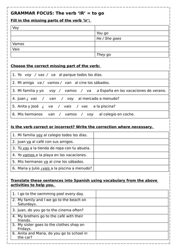 Spanish Grammar Focus: The verb 'ir' in the present tense