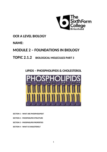 OCR A LEVEL BIOLOGY A H420  PHOSPHOLIPIDS