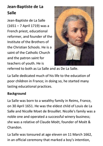 Jean-Baptiste de La Salle Handout