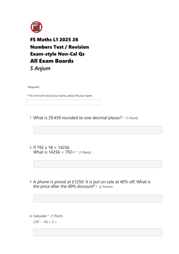 Functional Skills Maths L1 Numbers Non-Calculator