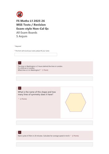 Functional Skills Maths L1 MSS Non-Calculator