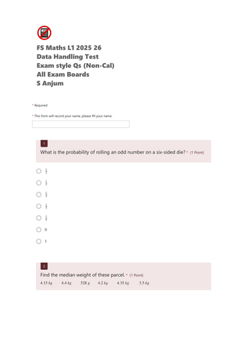 FS Maths L1 Data Handling  Non-Calculator