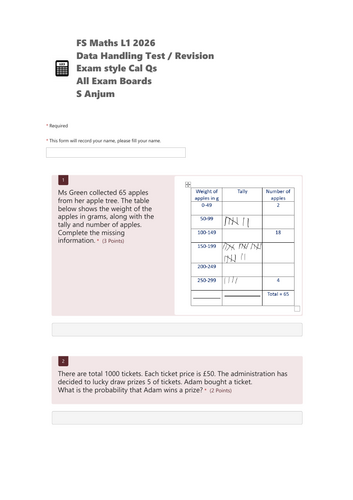 FS Maths L1 Data Handling Calculator Test