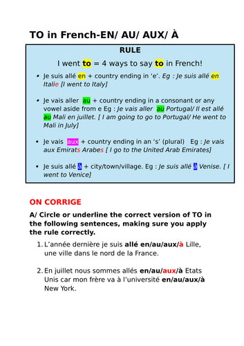 GCSE French Grammar and translation