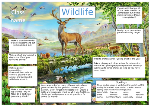 Wildlife topic homework