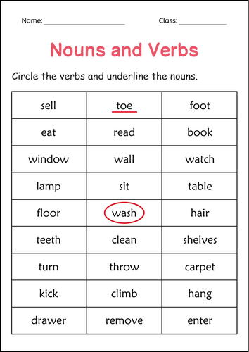 Printable Nouns and Verbs Grammar Worksheets 2nd and 3rd Grade