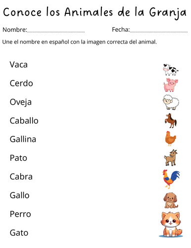 Conoce los Animales de la Granja - farm animals in spanish worksheet