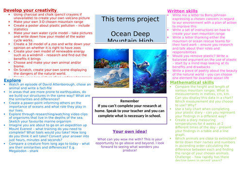 Oceans and mountains topic homework