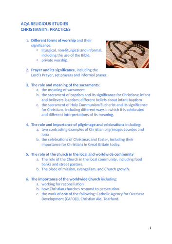 AQA GCSE RS Christianity practices content booklet