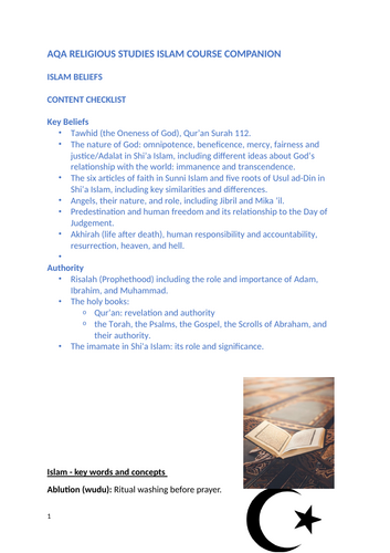 AQA GCSE RS Islam course booklet