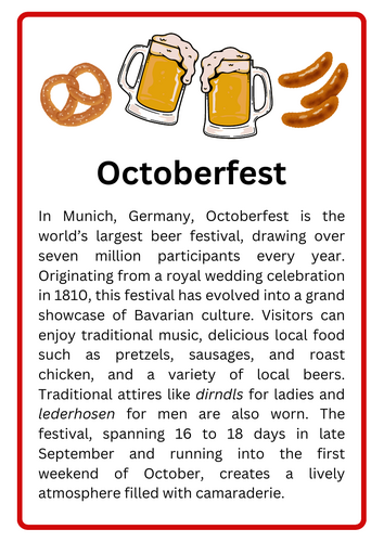 Octoberfest – Festivals of the World Poster/Wall Display/Information Sheet