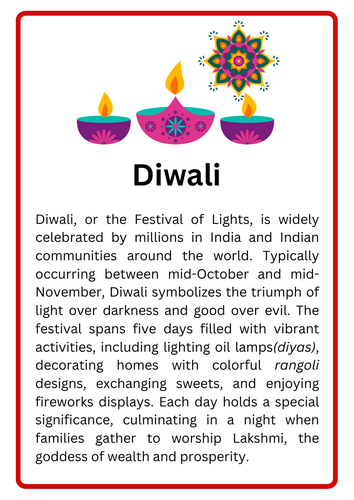 Diwali Poster/Handout/Information Sheet – Festivals Around the World