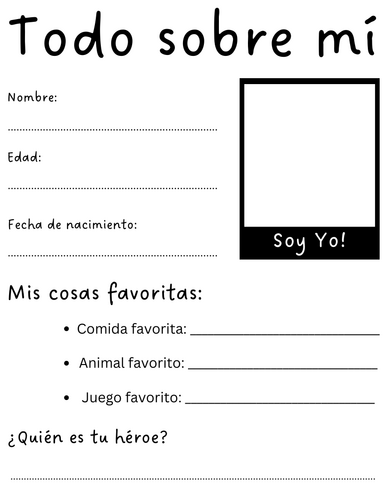 printable all about me in spanish worksheet - todo sobre mi