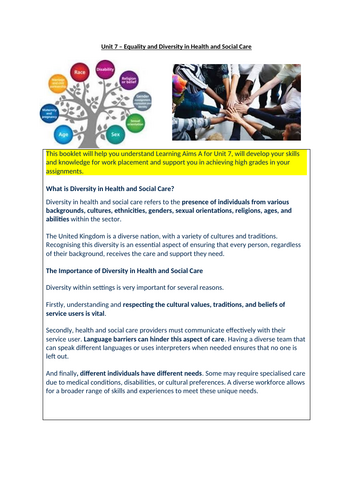 Equality and Diversity in Health and Social Care A & B Unit 7 BTEC Level 2 Health and Social Care