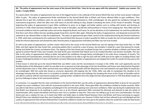 AQA 8145 Conflict and Tension- Appeasement model answer