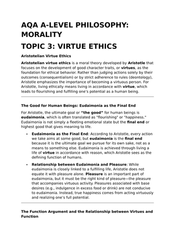 Aristotelian Virtue Ethics - AQA A-Level Philosophy Revision Summary ...