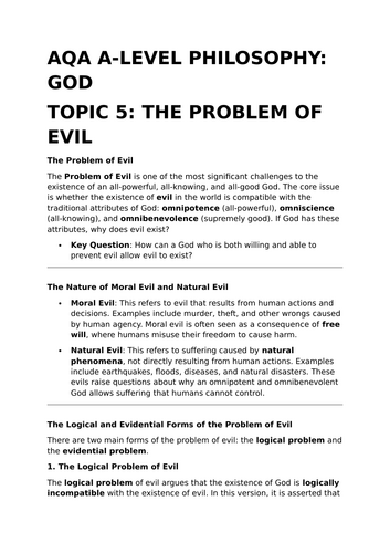 The Problem of Evil - AQA A-Level Philosophy Revision Summary ...