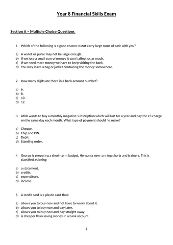 Financial Skills Booklet and Tests