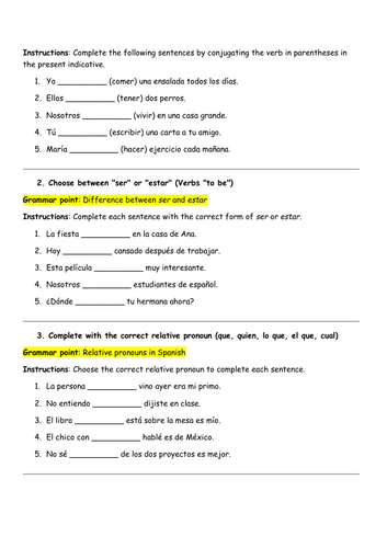 Spanish grammar GCSE AQA OCR