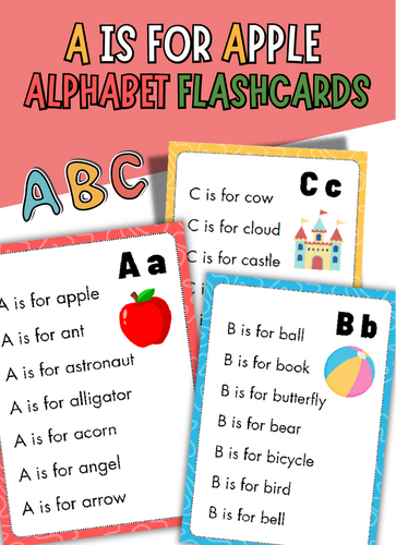 A is for Apple alphabet flashcard. Chart & Book Beginning Letter Sound.