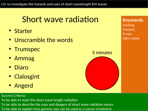 Short wave length radiaition