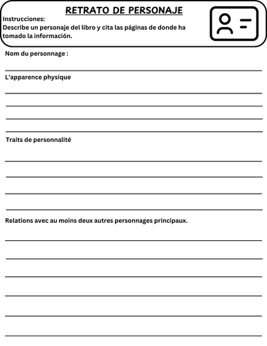 Spanish character analysis worksheet - Retrato de personaje