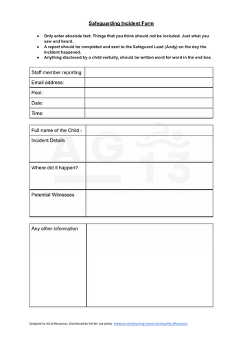 Safeguarding Incident Form Template- pdf version