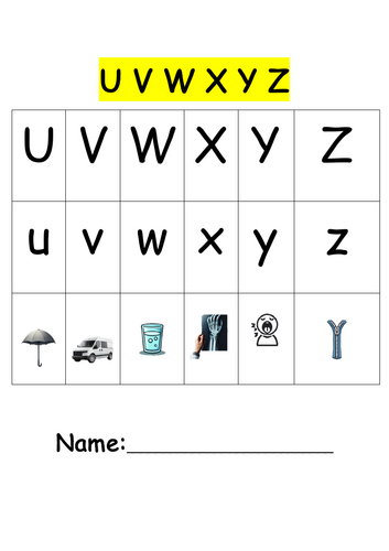 UVWXYZ - Alphabet Initial Sounds Booklet