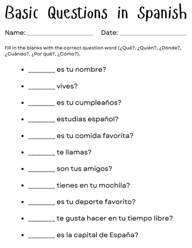 basic questions in spanish worksheet