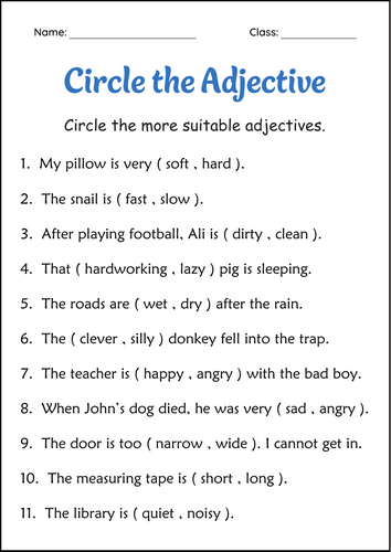 Circle the Adjectives Grammar Worksheets 2nd and 3rd Grade