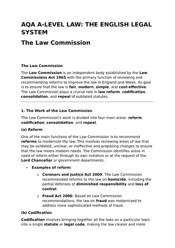 The Law Commission - Revision Summary for Law