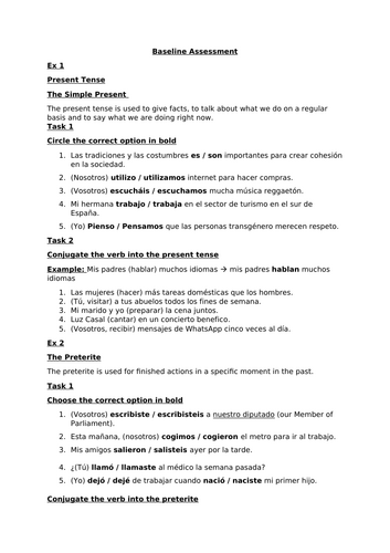 Baseline Assessment- A Level Spanish