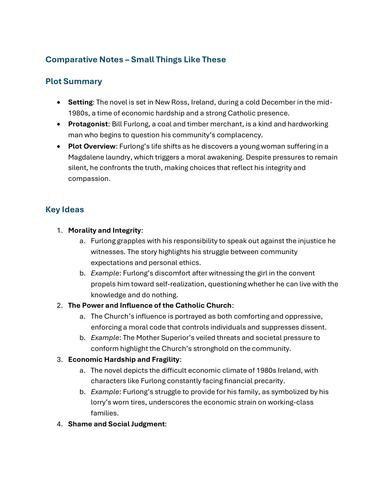 Comprehensive Study Notes for Small Things Like These+  Infographics + ESSAY TASKS