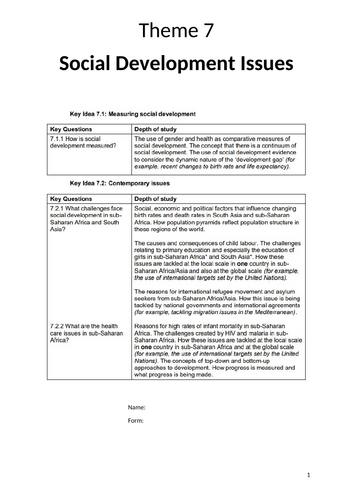 WJEC Theme 7; Social Development Issues Workbook