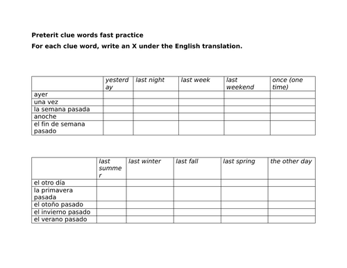 Preterit clue words fast practice