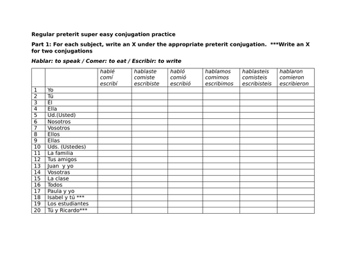 Regular preterit super easy conjugation practice