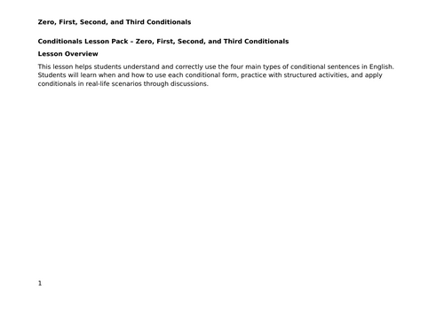 ESL - Mastering Conditionals: Comprehensive Lesson on Zero, First, Second, and Third Conditionals