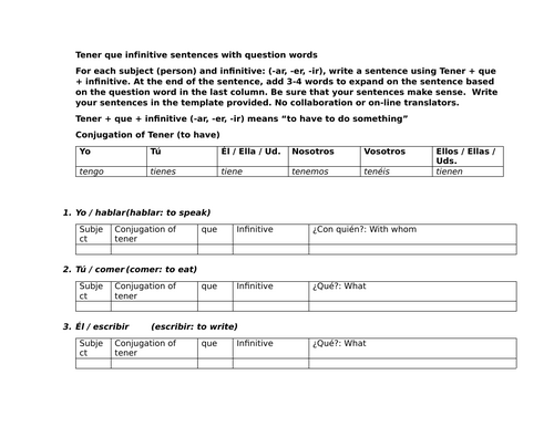 Tener que infinitive sentences with question words