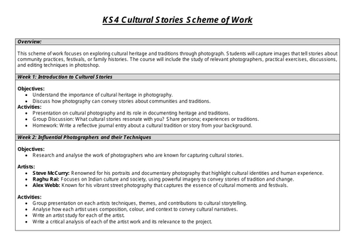 KS4 Photography Cultural Studies Scheme of  Work (SOW)