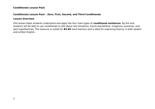 ESL - Mastering Conditionals – Comprehensive Lesson Pack for Zero, First, Second, and Third Conditio